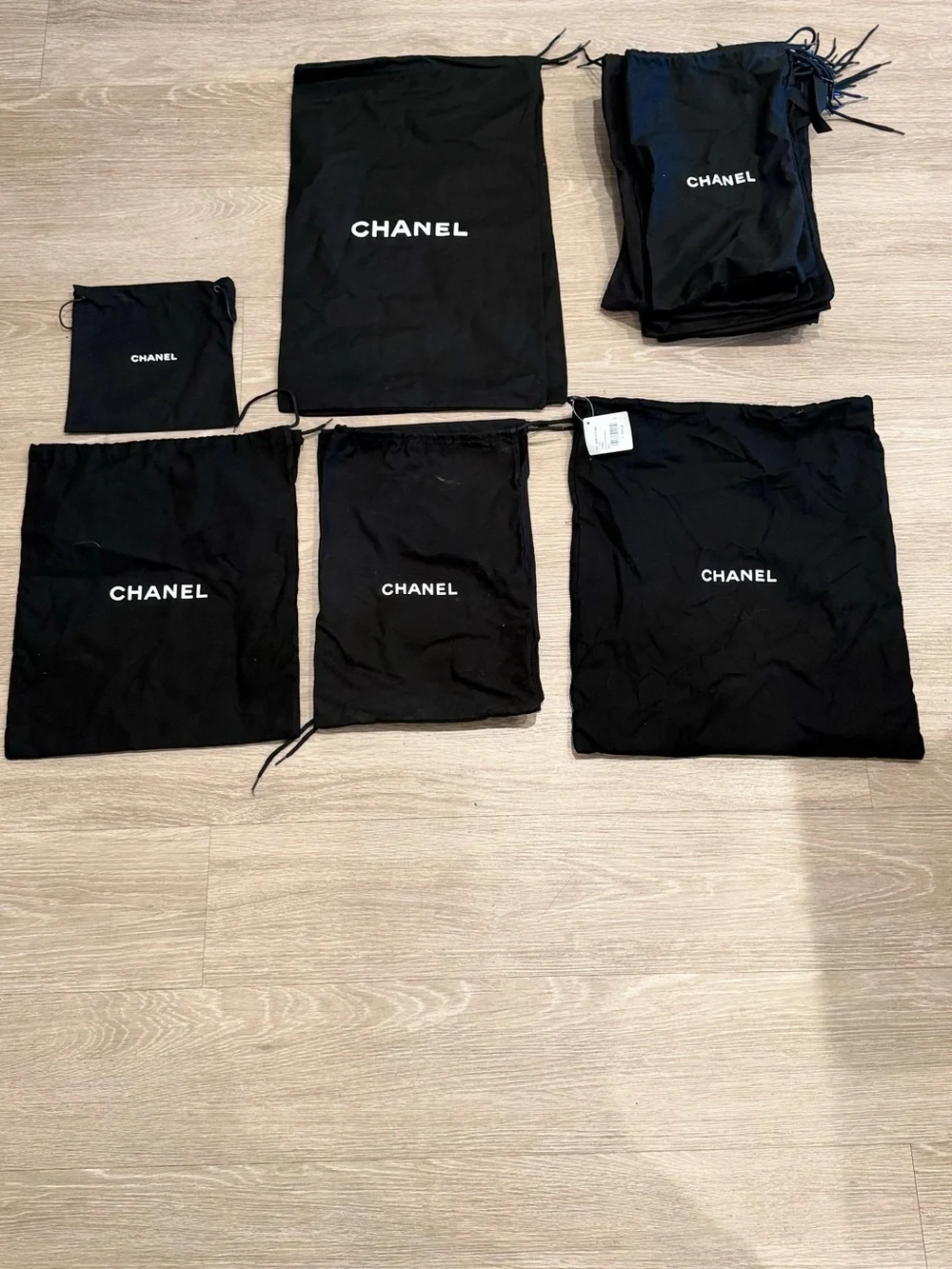 Chanel dusts shoes and hand bags all black bulks assorted sizes 33 total most of